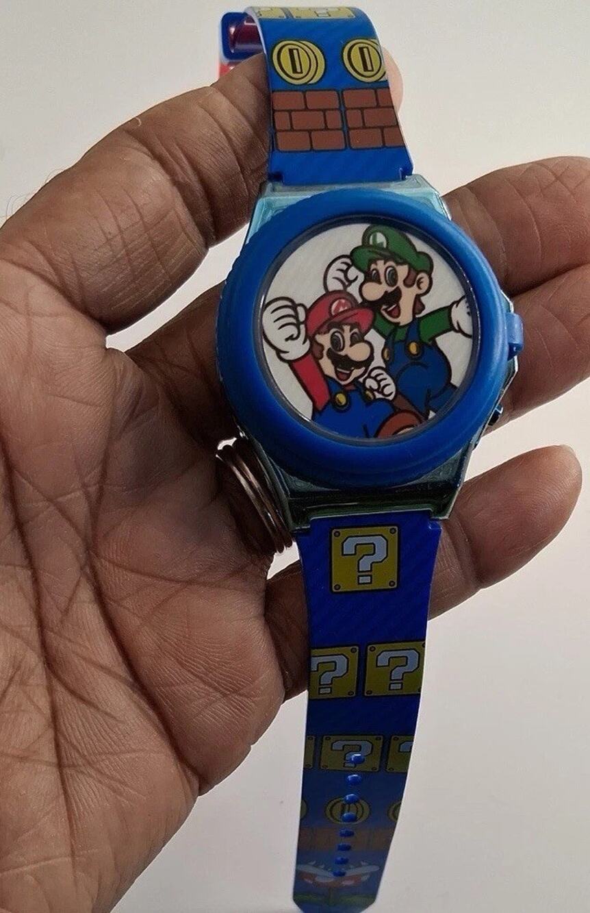 Nintendo Super Mario Luigi Kids Watch Blue Strap Question Block Accutime